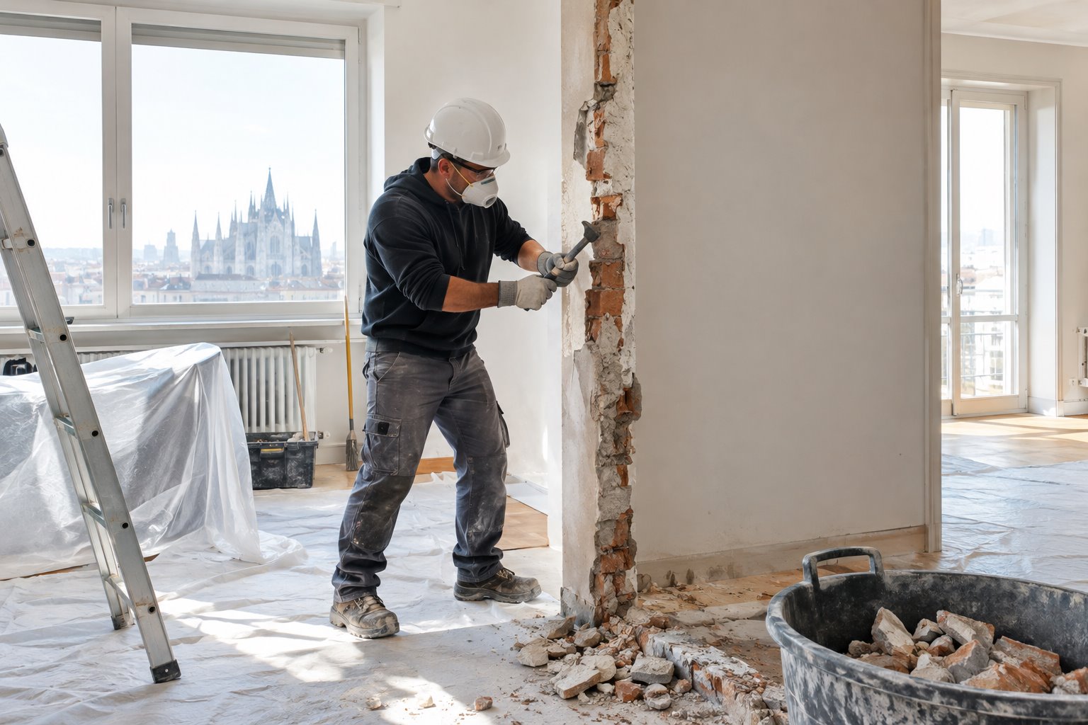 Demolizione controllata di una parete interna in appartamento