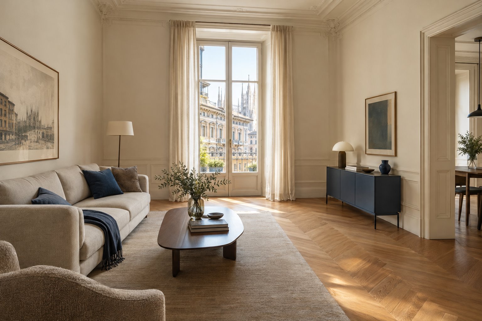 Soggiorno rinnovato in un appartamento dallo stile milanese, immagine illustrativa